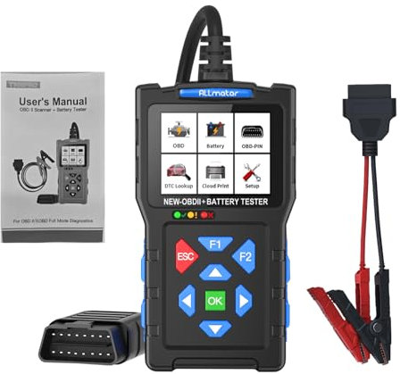 ALLmeter OBD2 Diagnosegerät mit Batterietest, für 12V/24V Batterien (CCA 20-2000), 9 OBDII-Protokolle, Echtzeit-Daten, Cloud-Druck, 2,8 Display, 13 Sprachen, OBD2 Scanner für alle OBDII-Fahrzeuge