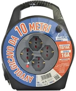 Daimann Prolunga Elettrica 10 Metri con Avvolgicavo Manuale, 4 Prese Bipasso/Schuko P40, Interruttore di Sicurezza 3200W