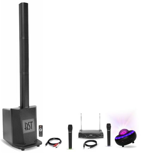 Party Light & Sound - Pack DJ Sono Enceinte Colonne avec Caisson 480W RMS 10/25cm BST MEGAMAX-Tower - 2 Micros sans Fil - Enceinte Lumineuse Bluetooth