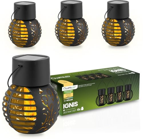 Lumiled 4x Set Solarlaterne für Außen Solar Laternen Draußen Laterne flackernder 1800K Garten Solarleuchte Flammeneffekte IP44 schwarz Hängend Dekorative Gartenlampe Solarlampe Flammenlicht