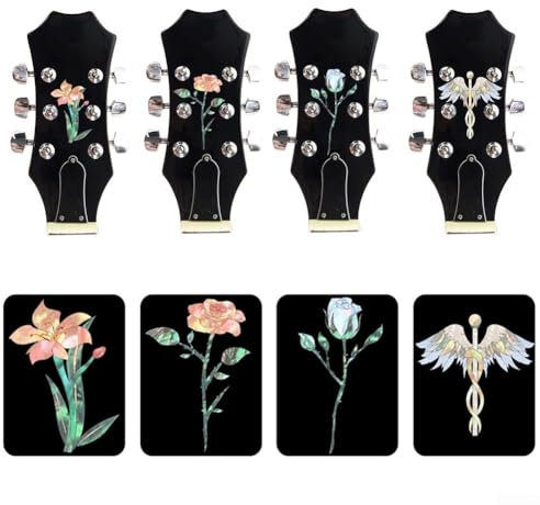 Inlay Guitar Headstock Sticker Decals Customizable Accessories for Electric and Acoustic Guitars & Basses (Red Rose)