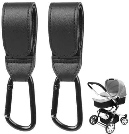 Buggy Clips, Pram Hook Clip, Durable Stroller Hooks, Pushchair Organiser for Easy Attachment, Black Carabiner Hooks for Bags, Shopping Bags and Baby Travel Essentials (Black, 2 Pcs)
