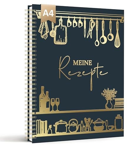 BIROYAL Rezeptbuch zum Selberschreiben A4, 88 Rezepte, Dunkelblau | Kochbuch Selbst Schreiben, 22,7x29cm, Extragroßer Schreibraum, Hardcover, 120g Papier, für Hobbyköche & Backliebhaber