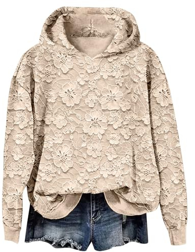 Cocila Womens Lace Hoodie Elegant Pullover Sweatshirt Soft Fleece Oversized Fall Winter Athleisure Streetwear Felpa Grigia Cappuccio Felpa Cappuccio Donna con Cerniera Donna Stitch Pigiama
