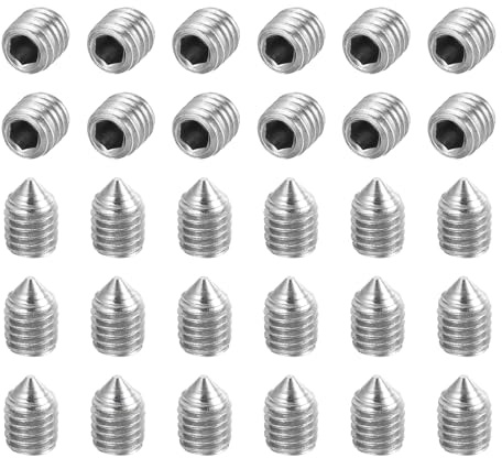 sourcing map 60 Pcs M5x6mm Cone Point Set Screws, 304 Stainless Steel Hex Socket Grub Screws for Bathroom Fixtures Repair Furniture DIY Project