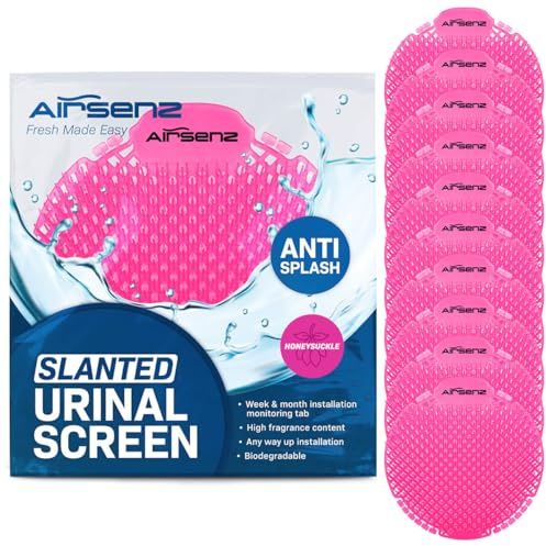 Airsenz Urinal Mats - Box of 10 Urinal Screens - 30% Higher Fragrance Content than other Brands- 30-60 Day Odour Control - Biodegradable after 2 years (Honeysuckle)
