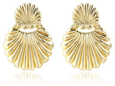 ROISE LADY 14k Vergoldete Klobige Silver Gold Ohrringe Hängend für Damen Muschel Sommer Strand Leichte Hypoallergene Statement Ohrringe