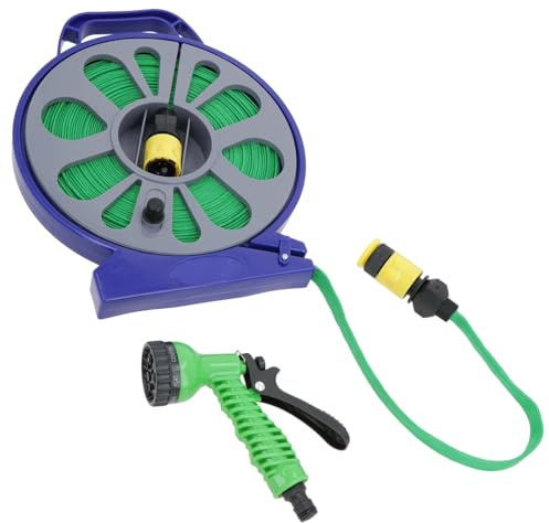Portable Garden Flat Hose Reel with 7 Dial Spray Gun Garden Watering 15 Metres
