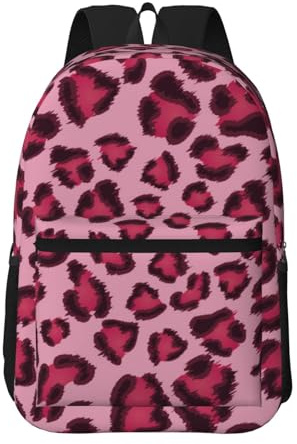 Hnnkloy Stampa leopardata Stampa leopardata Rosa,Zaino da 17 pollici con tasche, zaino casual, resistente all'acqua, borsa da scuola