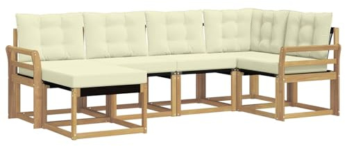 vidaXL Outdoor-Sofagarnitur mit Kissen 6 pcs Weiß und Creme, Moderne Outdoor-Sofa-Sitzgruppe, stylische Gartenmöbel, robuste Terrassenmöbel, Bequeme Lounge für den Garten