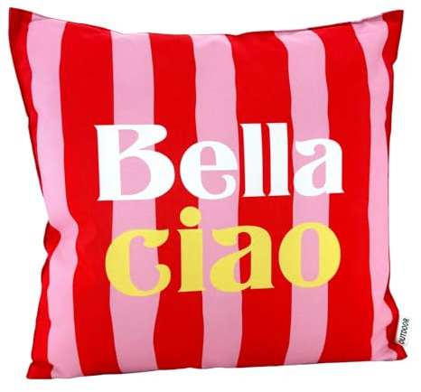 heimtexland ® Outdoor Deko Kissen 45x45 mit Füllung Garten Lounge Dekokissen wasserabweisend wetterfest Outdoorkissen Gartenkissen Bedruckt Typ906 Bella Ciao Rot