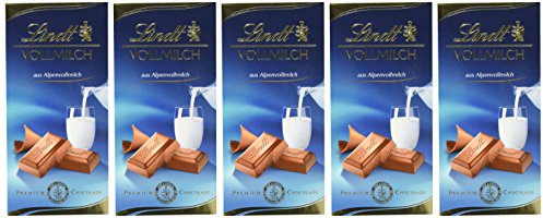 Lindt Vollmilch Tafel 100g, der Tafelklassiker aus zartschmelzender Alpenvollmilch-Schokolade, wiederverschließbare Verpackung, glutenfrei, 5er Pack (5 x 100 g)