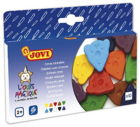 Jovi Wachsmalstifte L'ours Magique, Bärengesicht Form, geruchlos, leicht auswaschbar, bruchsicher, Schachtel mit 10 Farben
