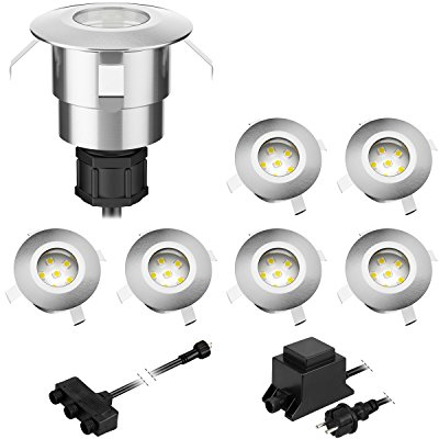 ledscom.de LED Boden-Einbauleuchte Atria für außen Aluminium warm-weiß, je 14lm, IP65, 40mm Ø 7er Set