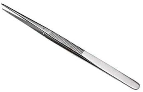 Dönges Pinzette mit Führungsstift, gerade, spitz, Länge 155 mm (Präzisionspinzette Mechanikerpinzette Arbeitspinzette Universalpinzette), Oberfläche vernickelt, fein gezahnte Greifflächen