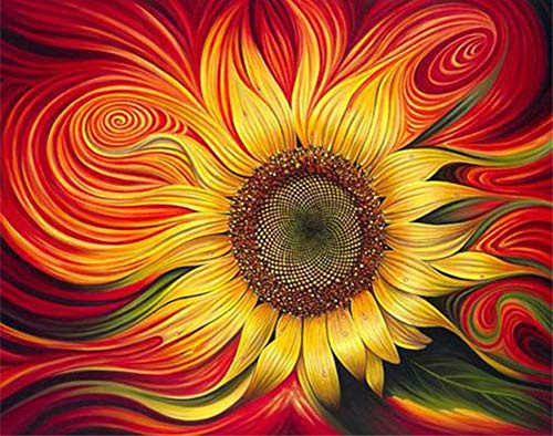 ABEUTY Wandkunst Rote Sonnenblume Pflanze Malen nach Zahlen, DIY Ölgemälde auf Leinwand Gemälde 40x50cm
