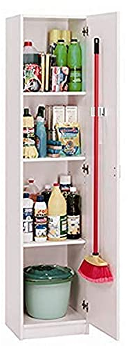 HABITMOBEL Mueble Multiusos Altura 180 cm Color Blanco con Colgador Incluido, para escobero o fregonas Plus