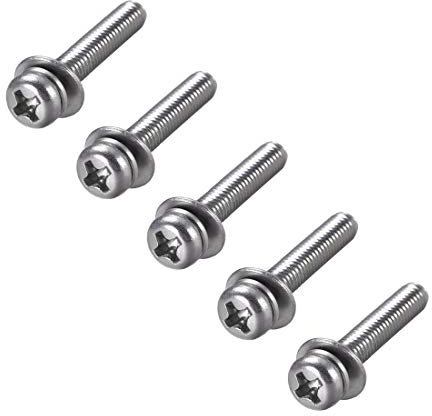 sourcing map M4 x 25mm Stainless Steel Phillips Pan Head Machine Screws Bolts Combine with Spring Washer and Plain Washers 5pcs