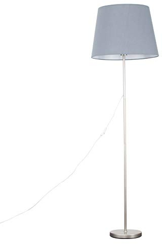 MiniSun | Modern Floor Lamp in a Brushed Chrome Metal Finish with an Extra Large Grey Shade | Floor Lamps & Torchieres, Home Décor & Improvement Essential | Includes 6W LED E27 Light Bulb