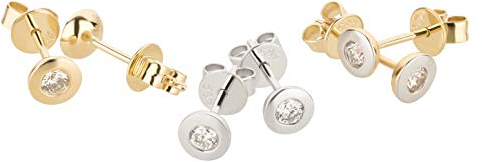 Ardeo Aurum Damen Ohrringe-Ohrstecker aus 585 Gold Weißgold mit 0,14 ct Diamant Brillant Solitär Zargenfassung rund 5 mm