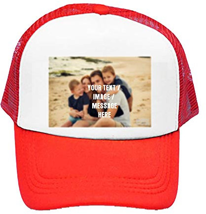 Personalised with Your Own Text/Image/Any Name Themed Boys-Girls Adjustable Mesh Baseball Cap Kids Trucker hat Unisex Cap. (Red)
