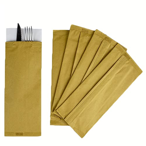 VIRSUS 125 Buste portaposate Colore Avana Carta Paglia dimensioni 10 x 25 cm con tovagliolo Doppio Velo