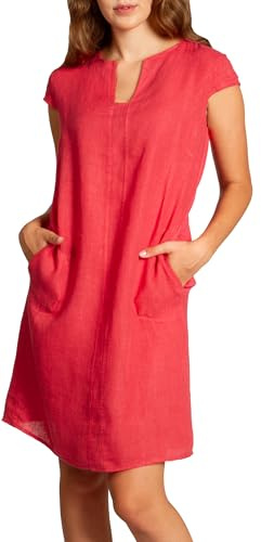 Caspar SKL036 Damen Sommer Leinenkleid mit ausgefallenem Ausschnitt