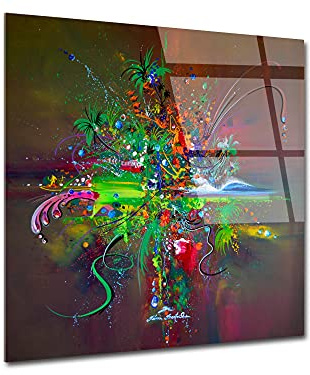 DECLINA – Tableau Mural Abstract Jungle Reproduction Peinture – Art Mural Contemporain – Reproduction d'oeuvre sur Verre Acrylique Brillant – Atelier Français
