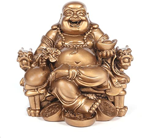 Elionless Lachender Buddha-Statue, chinesische Feng Shui Lachender Buddha-Figur Ornament Home Office Dekoration ziehen Reichtum und Glück an (Bronze)