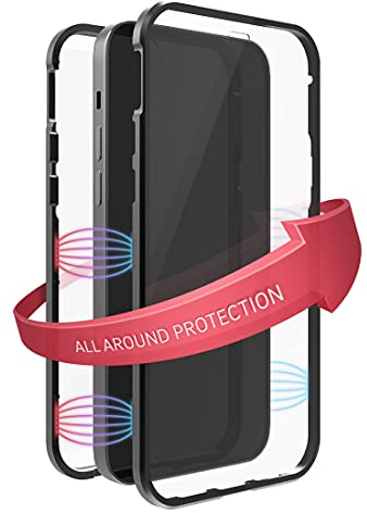 Black Rock - Hülle 360 Grad Glass Case Passend für Apple iPhone 13 Mini I Handyhülle, Magnet Verschluss, Durchsichtig, Cover (Transparent mit schwarzem Rahmen)