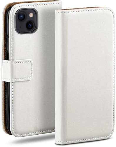 moex Book Case für iPhone 13 mini Handyhülle mit Kartenfach, Hülle klappbar 360 Grad Schutzhülle, Klapphülle Flip Case Cover, PU Leder Handytasche Lederhülle, Weiß