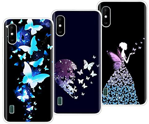VLQI 3-Pièces pour wiko Y81 Coque Silicone Transparente avec Motifs Ultra Fin TPU Souple Bumper Housse Etui de Protection, Noir Violet Bleu Papillon Fée