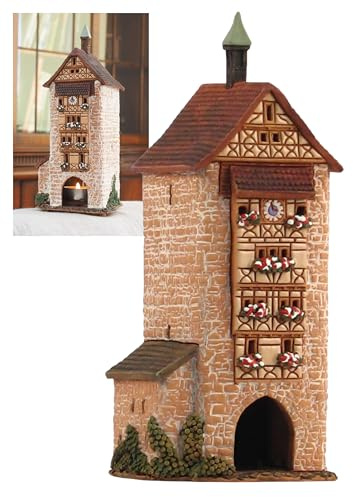 Midene Keramik Aroma Lichthaus, Handarbeit, Künstlerisches Miniatur, Historisches Dolder Turm in Riquewihr, Elsass, Frankreich, B308N