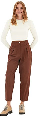 Trendyol Women Young High Waist Straight Leg Carrot Pants Trousers Brown