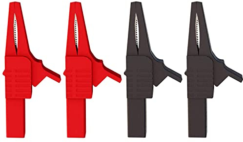 Greluma 4 Pz Clip a coccodrillo per impieghi gravosi Clip a coccodrillo sicure completamente isolate con presa jack a banana da 4 mm per test elettrici della batteria dell'autoveicolo