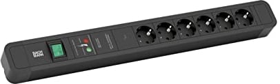 BACHMANN - Primo 2 - Steckdosenleiste 6-Fach mit Schalter und Gerätevollschutz. 6fach Steckdosenleiste aus Aluminium mit Schalter in schwarz, Kabellänge 2m HO5VV-F 1,50qmm