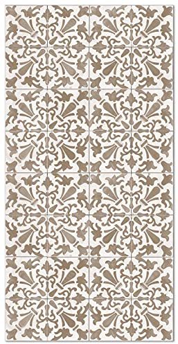 Panorama Tapis Vinyle du Sol Cuisine Salle de Bain - Différentes Tailles - (Carreaux Ciments Géométrique Brun 60x110 cm)