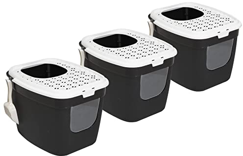 3er Sparpack Katzentoilette Katzenklo mit Einstieg vorne und Oben Schwarz-Weiß