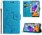Anshow Lederhülle mit Samsung Galaxy A21S Hülle, Handyhülle für Samsung Galaxy A21S, Flip Wallet Hülle Leder Tasche Schutzhülle, Blau