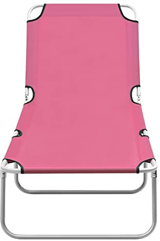 KTHLBRH Lettino Prendisole Pieghevole in Acciaio e Tessuto Rosa sdraio da giardino sedie a sdraio da esterno poltrona sdraio Adatte per Patio e Piscina
