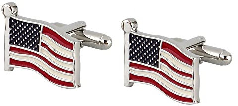 Manschettenknöpfe USA-Flagge – Originelle Manschettenknöpfe, Farben der US-Flagge, Stars and Stripes – amerikanisches Accessoire oder Kostüm, Hemd, Kostümjacke, Rot, Weiß, Blau, One size