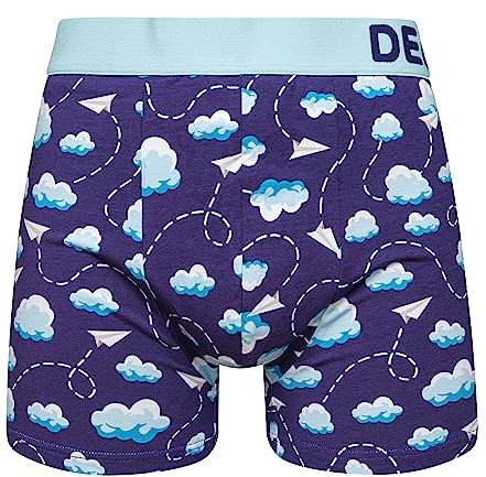 Dedoles Boxershorts Herren & Jungen Unterwäsche Trunks Baumwolle lustige Designs Dinosaurier Hamster Spiele Maulwurf Geschenk, Farbe Blau, Motiv Papierflugzeuge und Wolken Unterhose, Gr. S