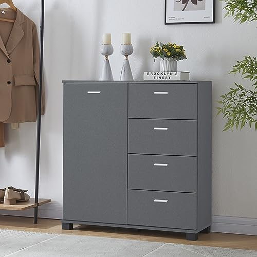 [en.casa] Sideboard Döbritz Flurschrank Mehrzweckschrank Kommode mit 4 Schubladen Wonhzimmerschrank für Flur Wohnzimmer Schlafzimmer 84x80x28cm Dunkelgrau