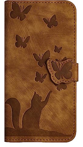 ULMANI für iPhone SE 2022/8/7/6S/6 iPhone SE 2020, geprägtes Schmetterlings- und Katzenlederetui, Geldbörse Flip Case, inneres TPU, Kartensteckplatz, Halterfunktion Handyhülle (2)