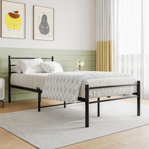 Daesar Einzelbett 90x200, Modern Bettgestelle Metallbettrahmen mit Lattenrost, Jugendbett für Schlafzimmer Gästezimmer, Schwarz