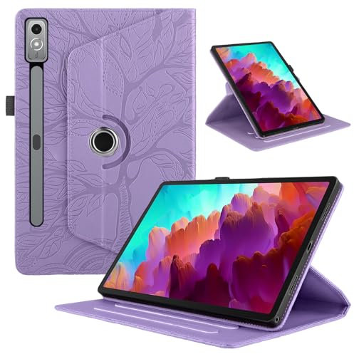 TEDTIKJT Cover para Lenovo Xiaoxin Pad Pro/Lenovo Tab P12 12.7 Pulgadas 2023 Funda PU Cuero Flip Tabletas Case Protectora 360°Carcasa Giratoria de ángulo Múltiple Stand Función, Violet Árboles