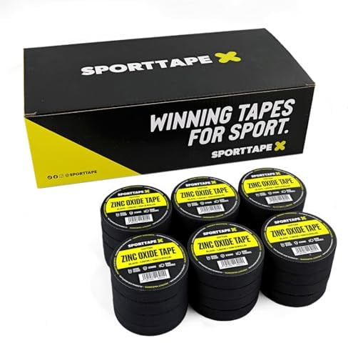 SPORTTAPE 24 Rolls Zinc Oxide Finger Tape, 1.25cm Strapping - Black