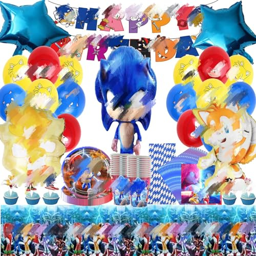 IXOKEV 129 Pièces Kit Decoration Anniversaire pour 20 Personnes, Décorations de Fête D'anniversaire, Vaisselle de fête, Décoration Anniversaire Garçon pour Ballons Assiettes Serviettes Cupcake Toppers