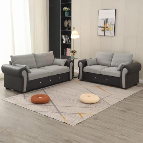 Panana Fabric sofas - 3 & 2 seater sofa settee- 3 seater and 2 seater Sofa sets For Living Room, Grey, Light Gray