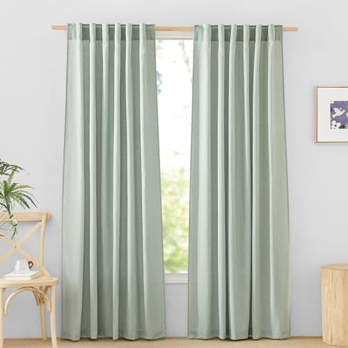 StangH Durchsichtige Leinen-Vorhänge, 213,4 cm lang, halbtransparent, salbeigrün, lichtfilternd, Bauernhaus-Flachs-Leinen-Vorhänge für Wohnzimmer, Glasschiebetür, B 55 x L 84, 2 Paneele